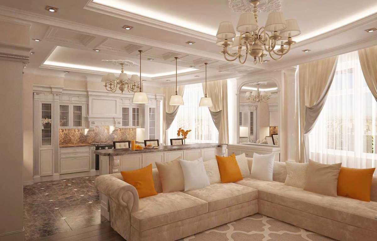 Красивые кухни гостиные