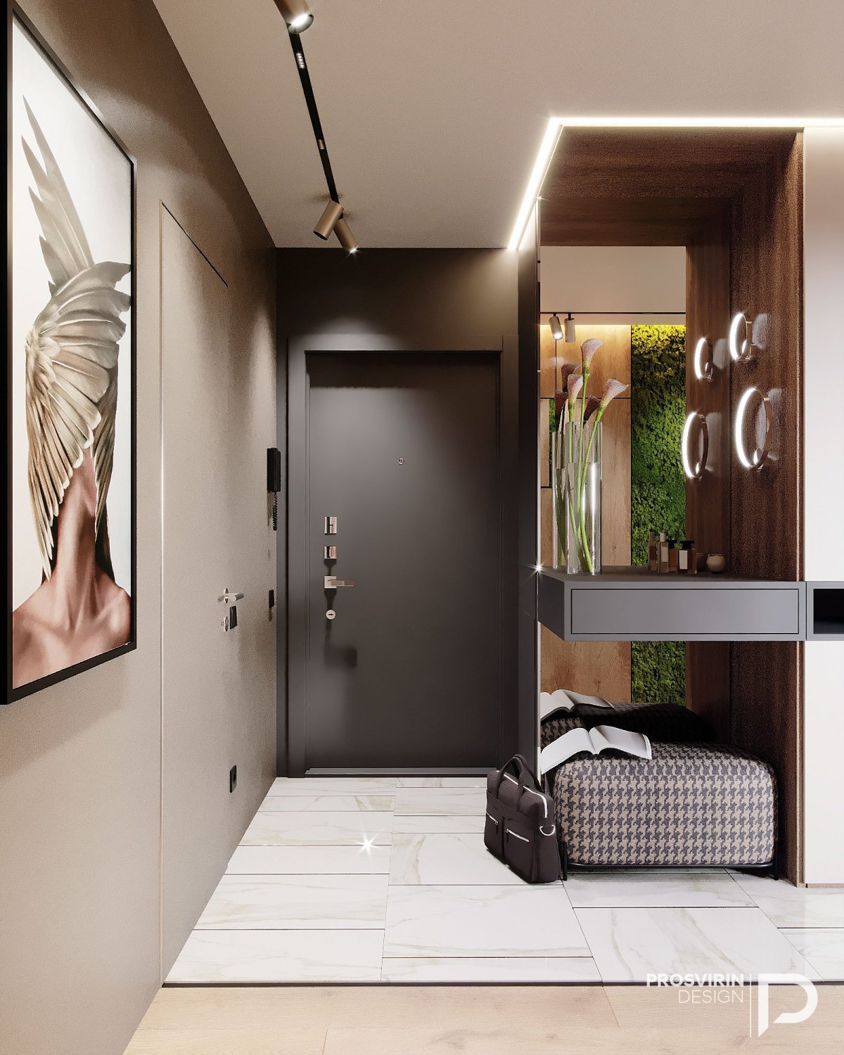 Интерьер прямоугольной прихожей в частном доме