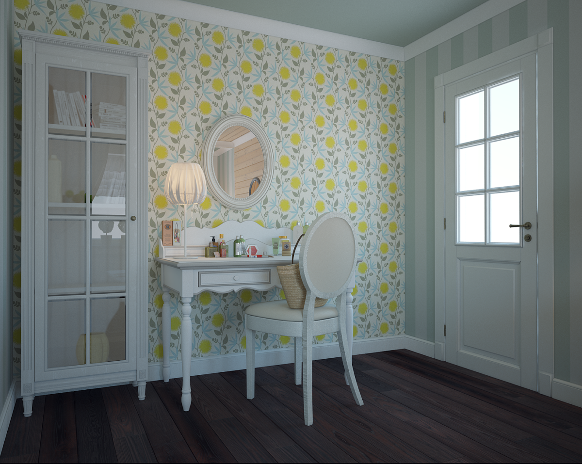 Обои в цветочек в интерьере кухни