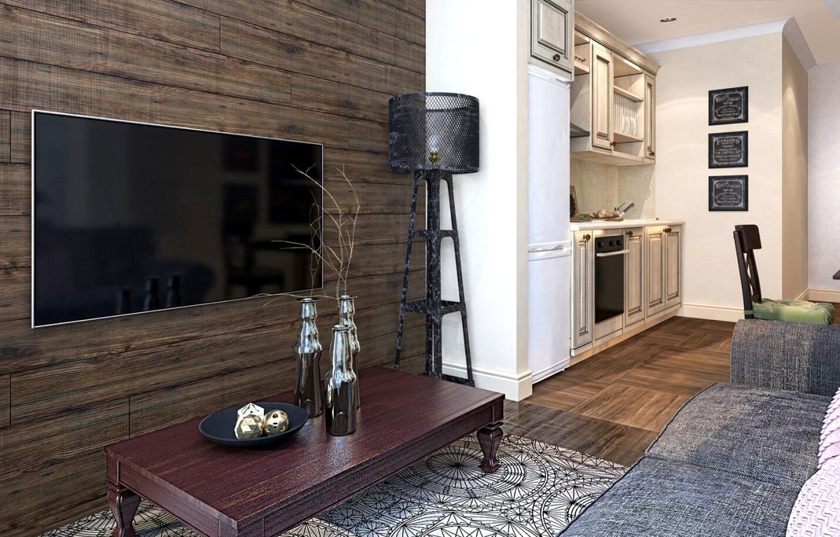 Ламинат на стену в гостиной под телевизор