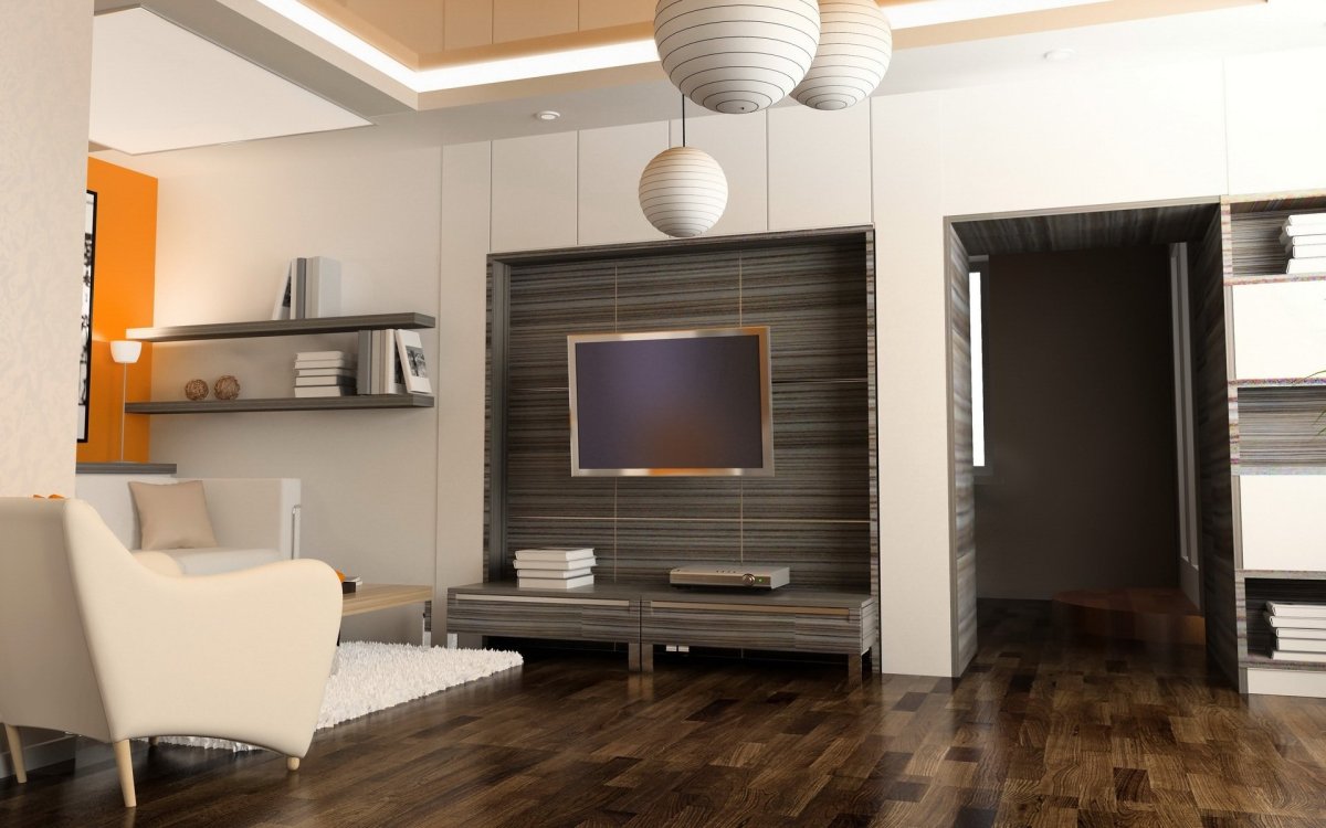 Шпонированные панели в гостиной