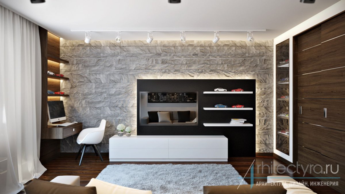 Телевизор на белой кирпичной стене