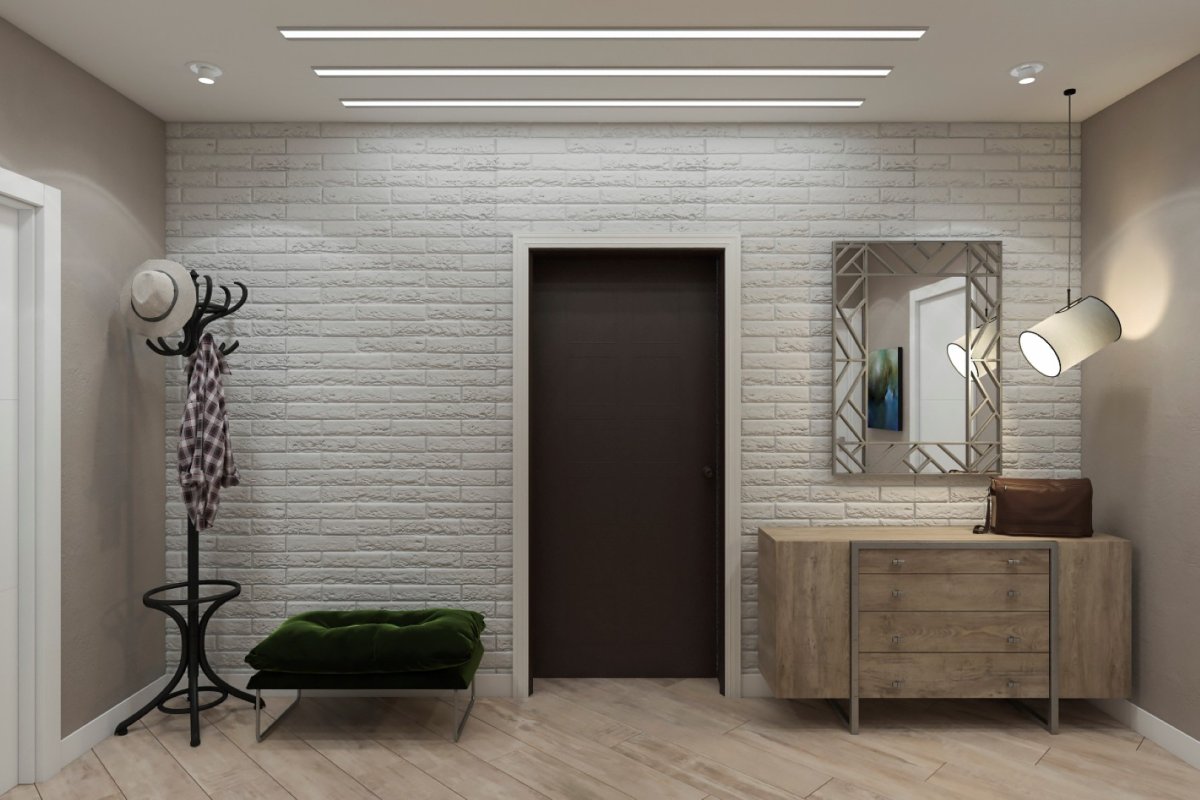 Декоративный кирпич в прихожей на половину с обоями