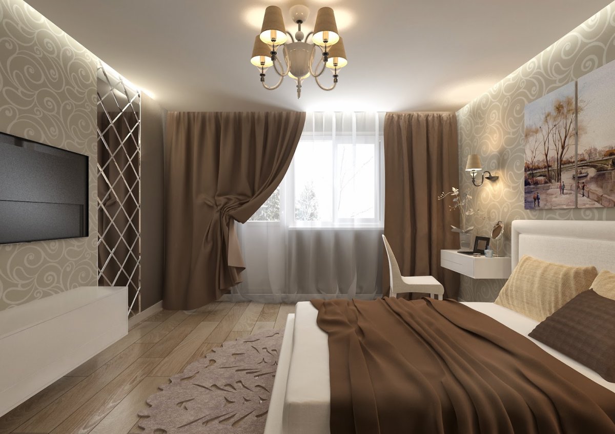 Дизайн двухкомнатной квартиры в современном стиле в тёплых тонах