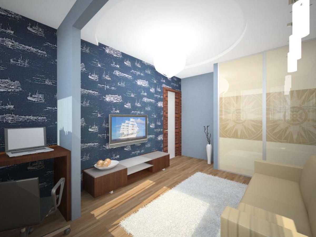 Гостиная в хрущевке в бирюзовых тонах