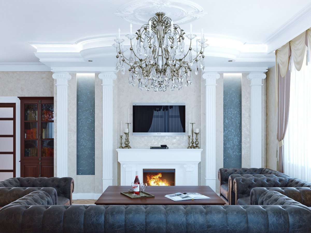 Кухня гостиная с колоннами