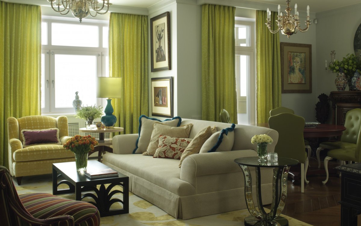 Гостиная в фисташковом цвете