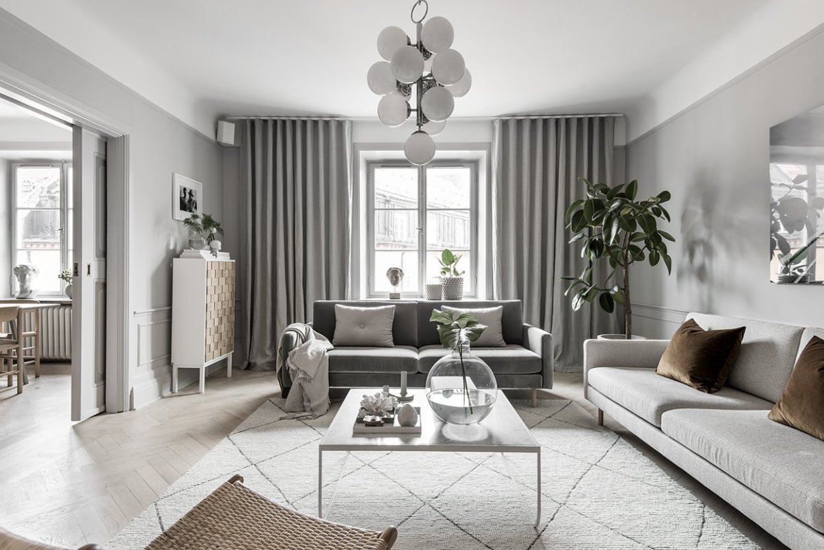 Гостиная в светло серых тонах