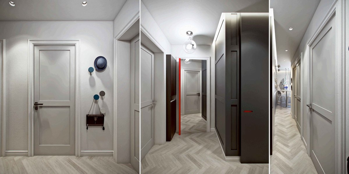 Коридор с черными дверями