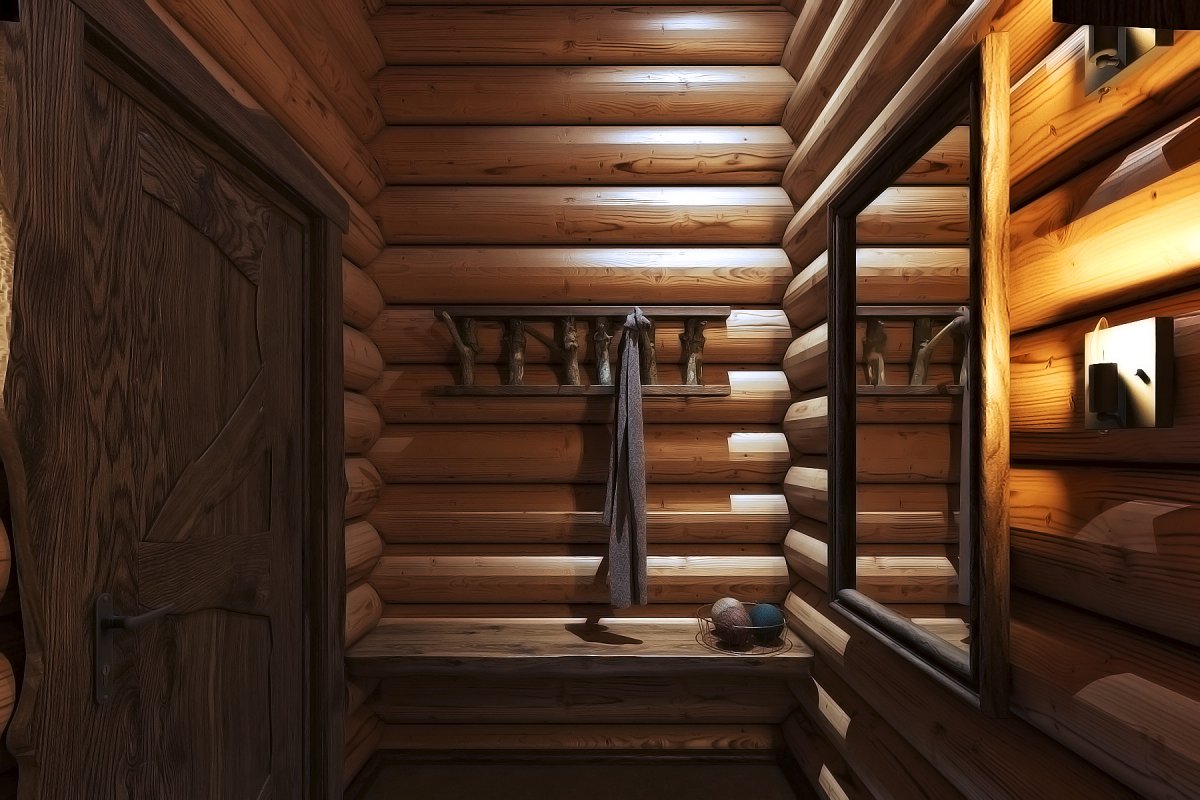 Баня из оцилиндрованного бревна внутри