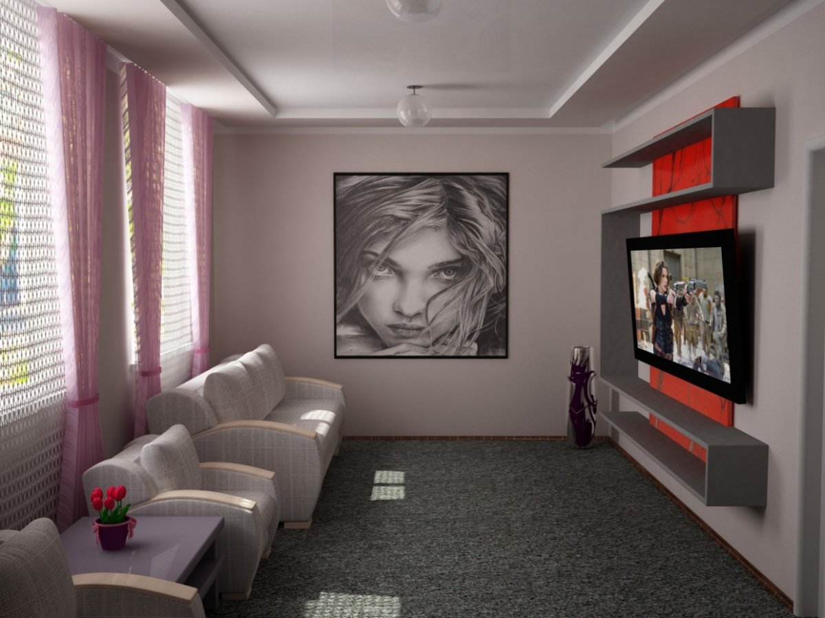 Гостиная прямоугольная с балконом