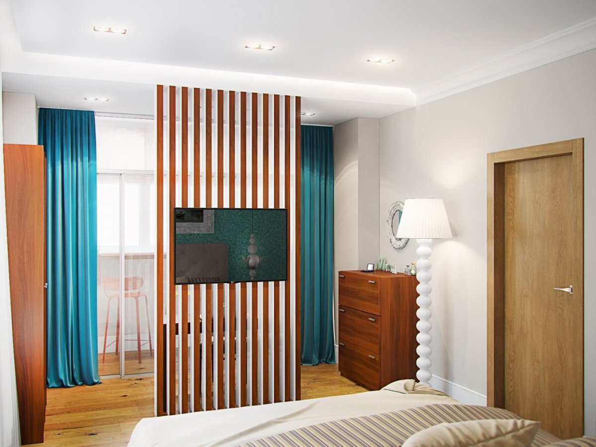 Спальня с перегородкой декоративной