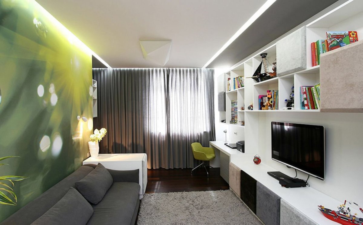 Гостиная в коричнево зеленых тонах