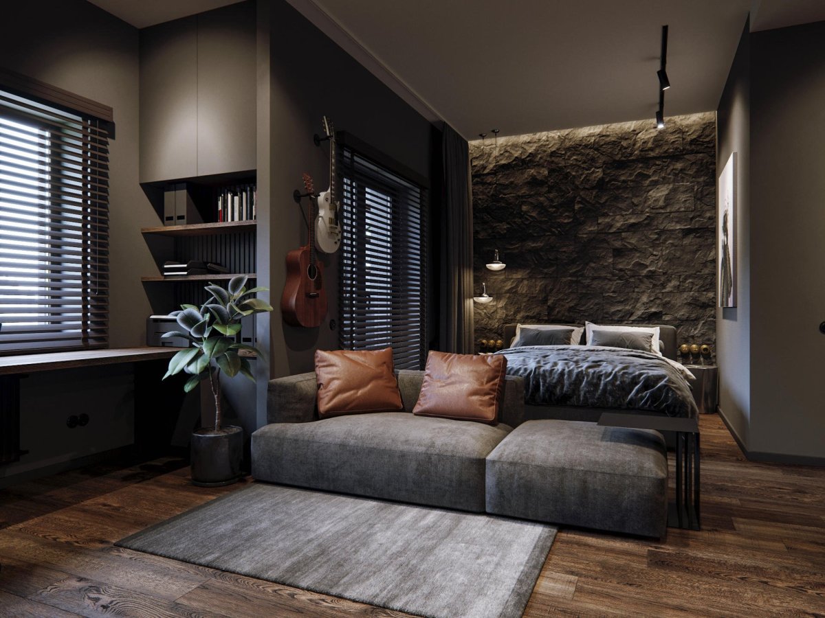 Мужчина в темном интерьере