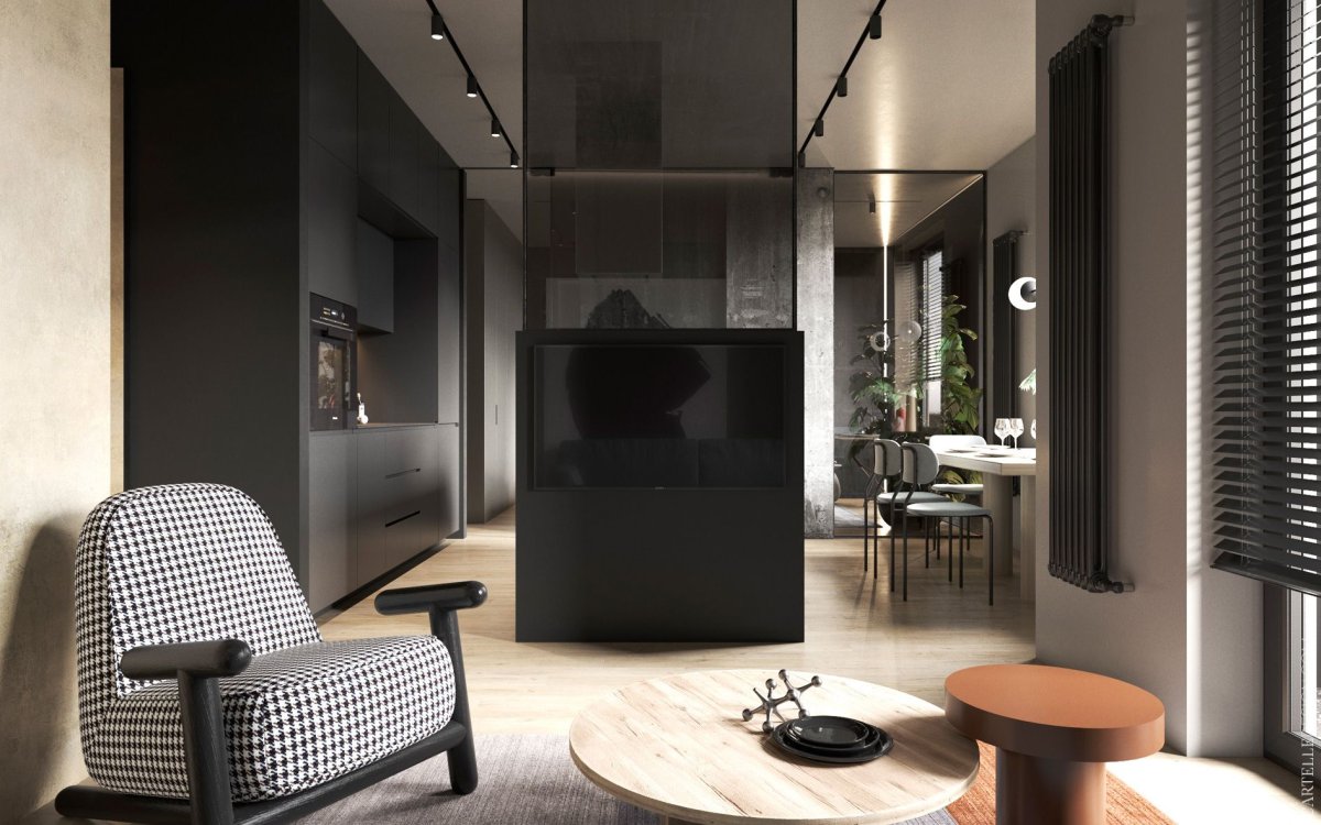 Интерьер однокомнатной квартиры 40 кв.м темные