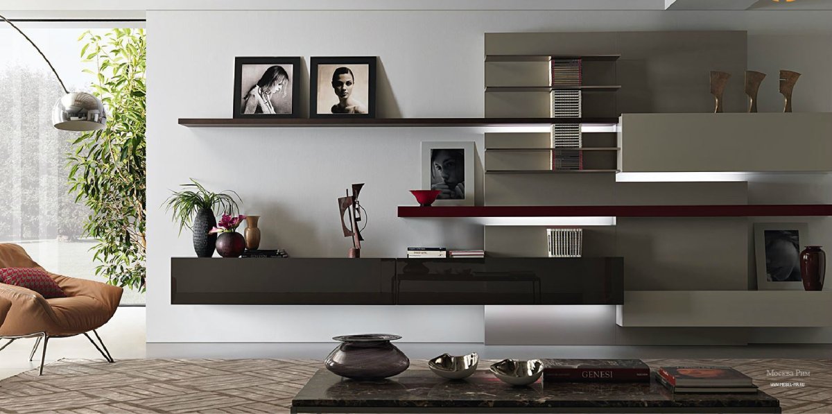 Навесные полки для гостиной