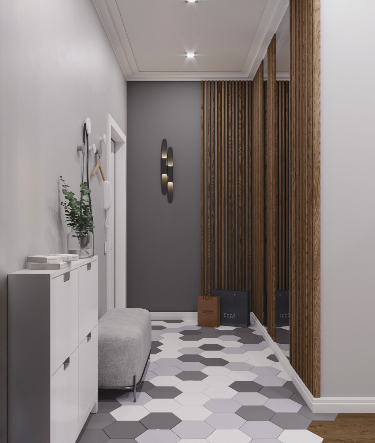 Плитка с ламинатом в коридоре