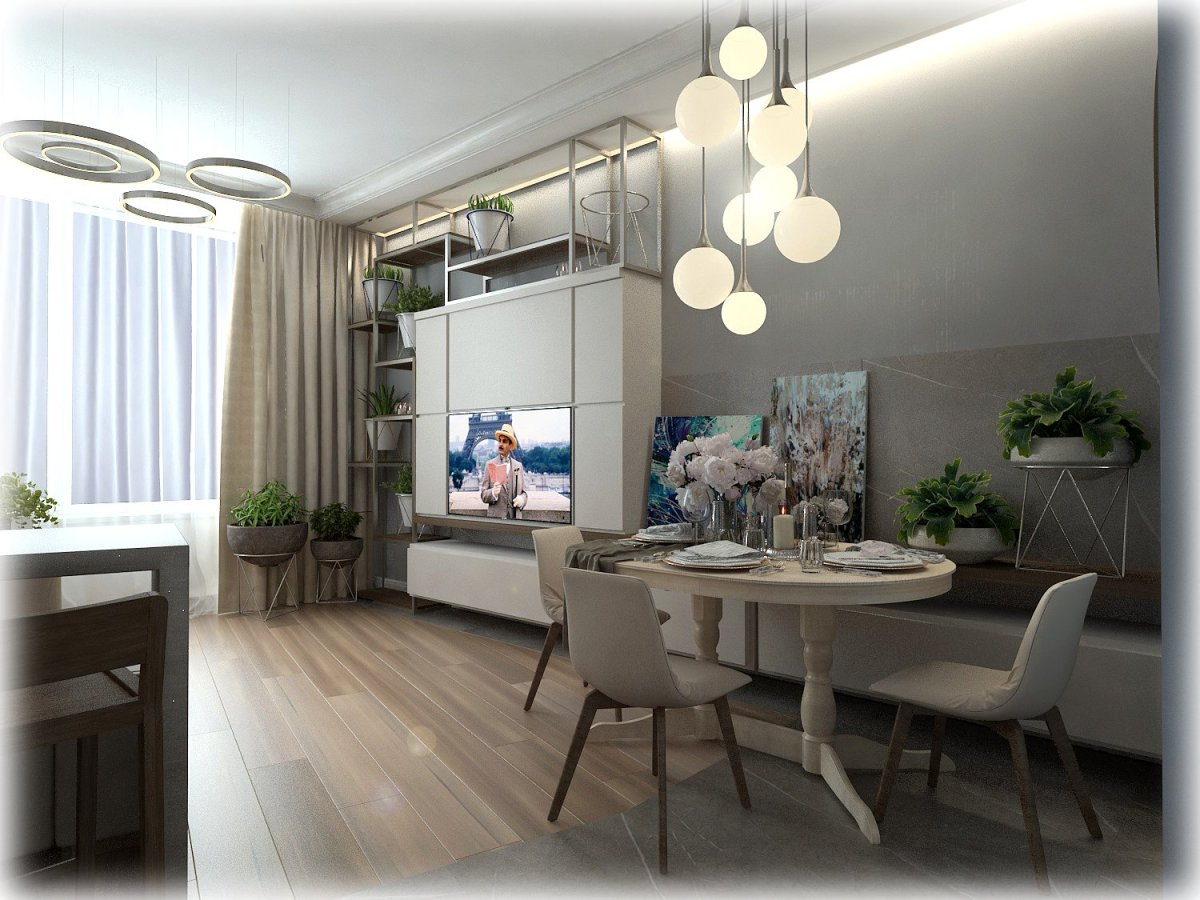 Обеденная зона на кухне в светлых тонах