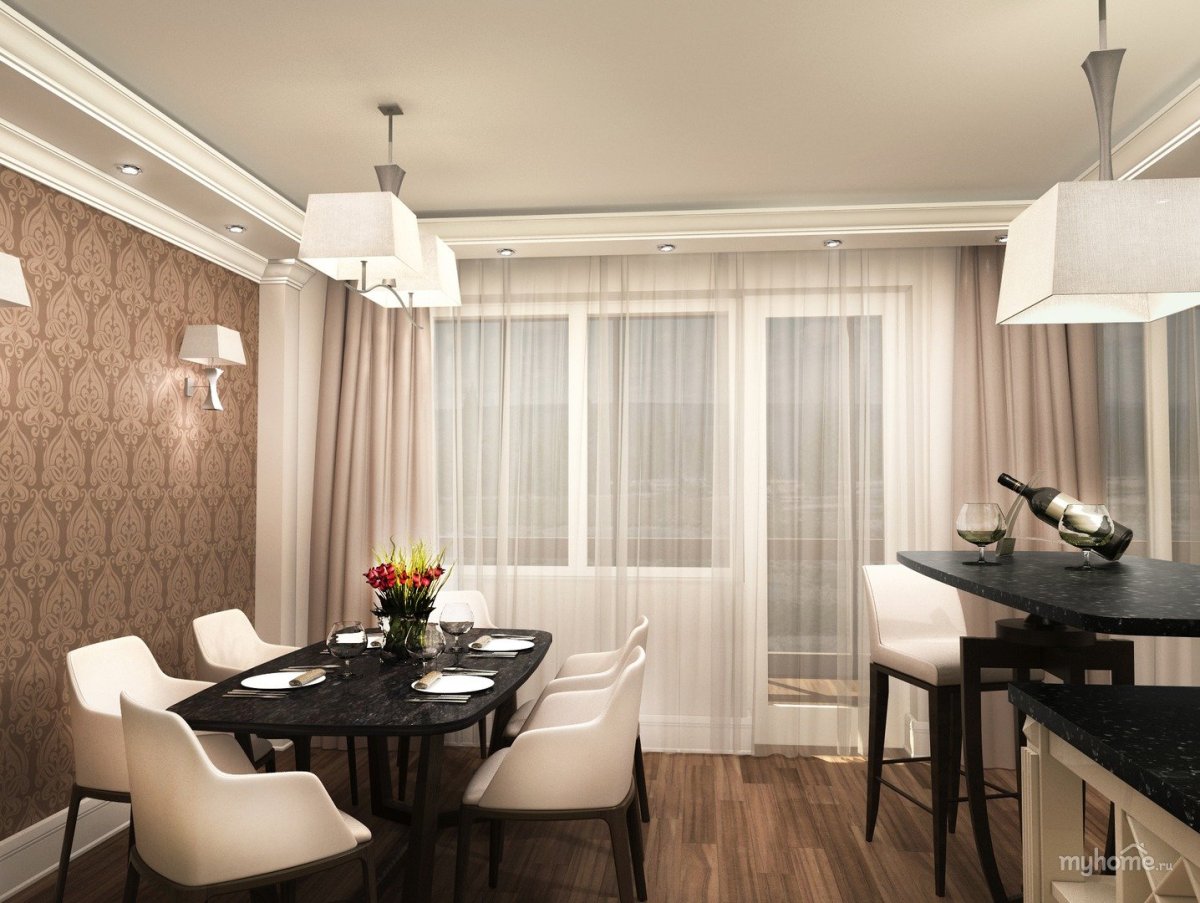 Кухня гостиная 18 кв м Неоклассика