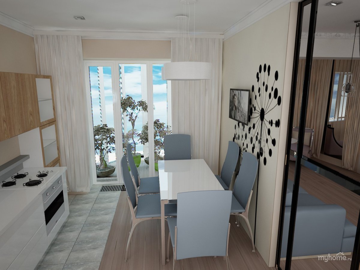 Небольшая гостиная с обеденным столом