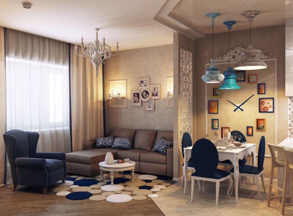 Светильники в интерьере кухни гостиной