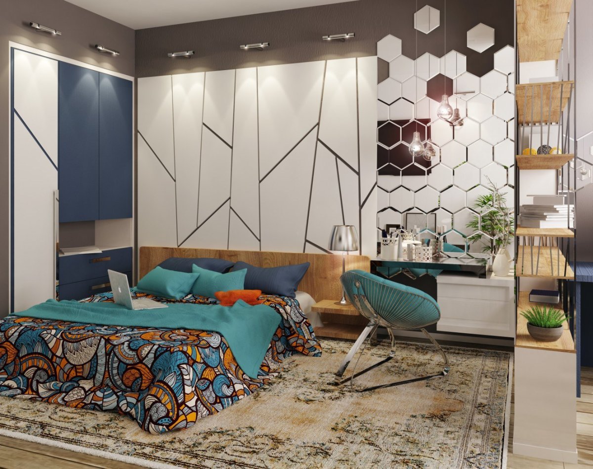 Зеркальная плитка над диваном