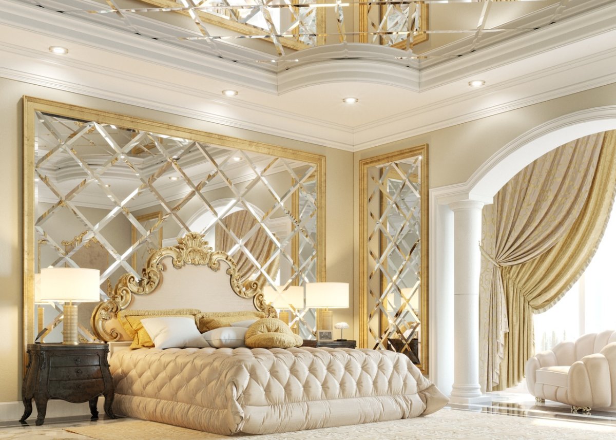 Зеркальная мозаика в спальне