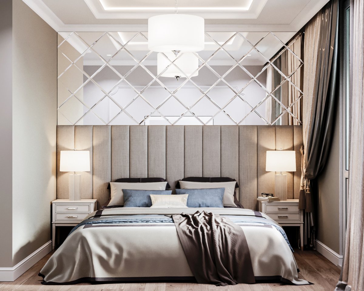 Зеркальная плитка в гостиной