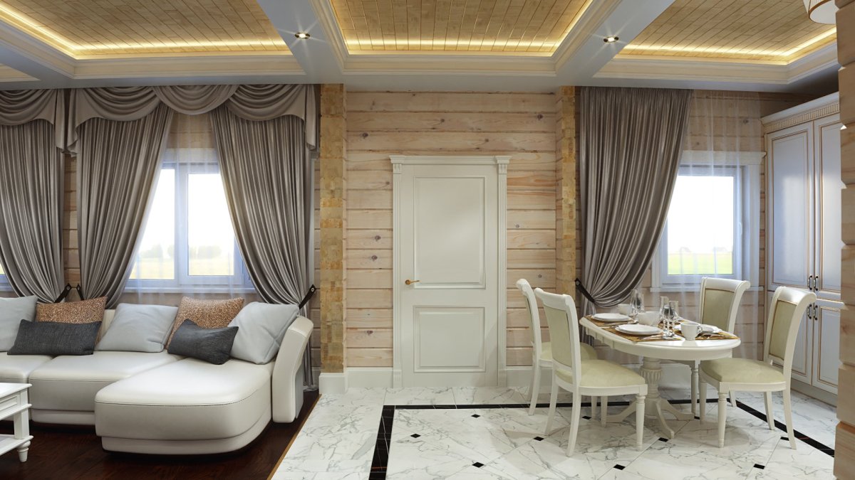 Шторы в спальню в деревянном доме