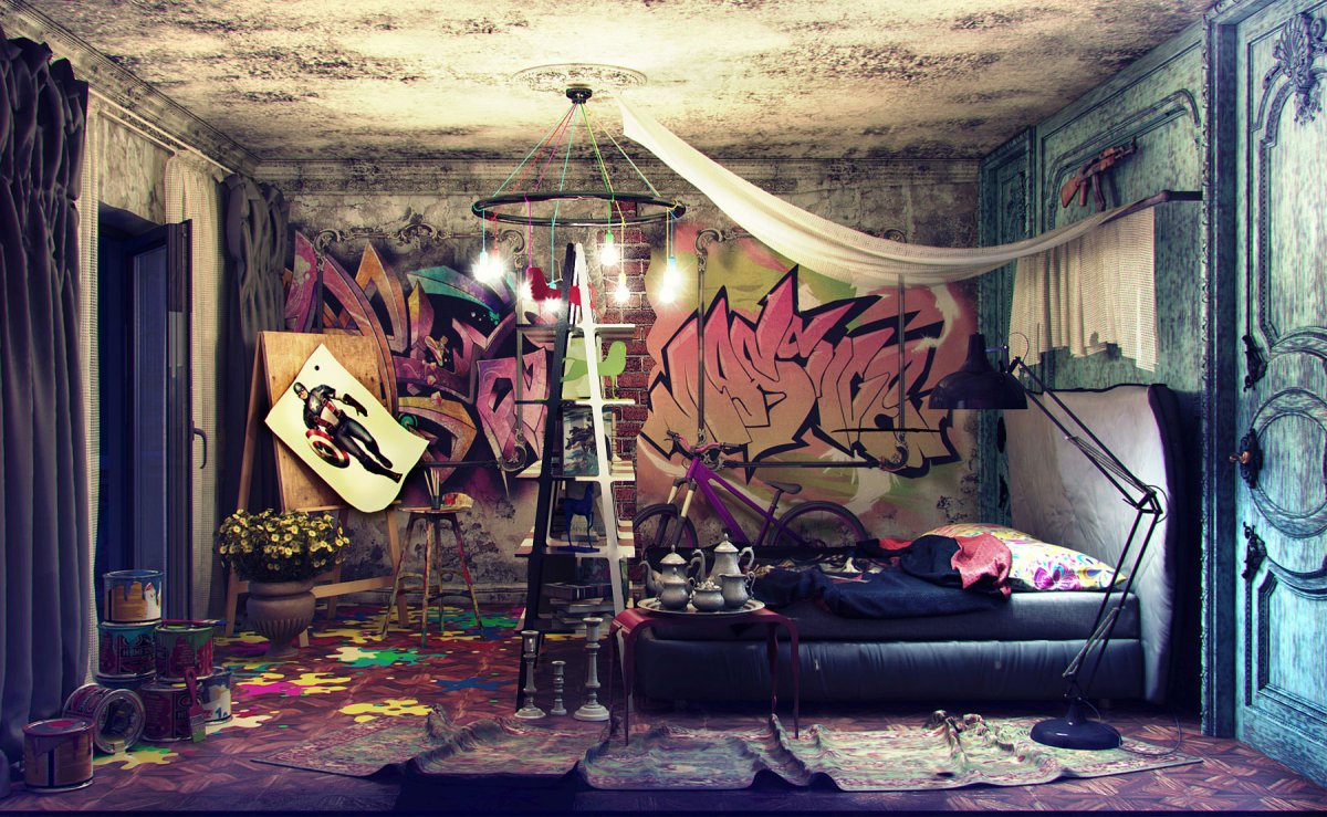 Комната в стиле андеграунд