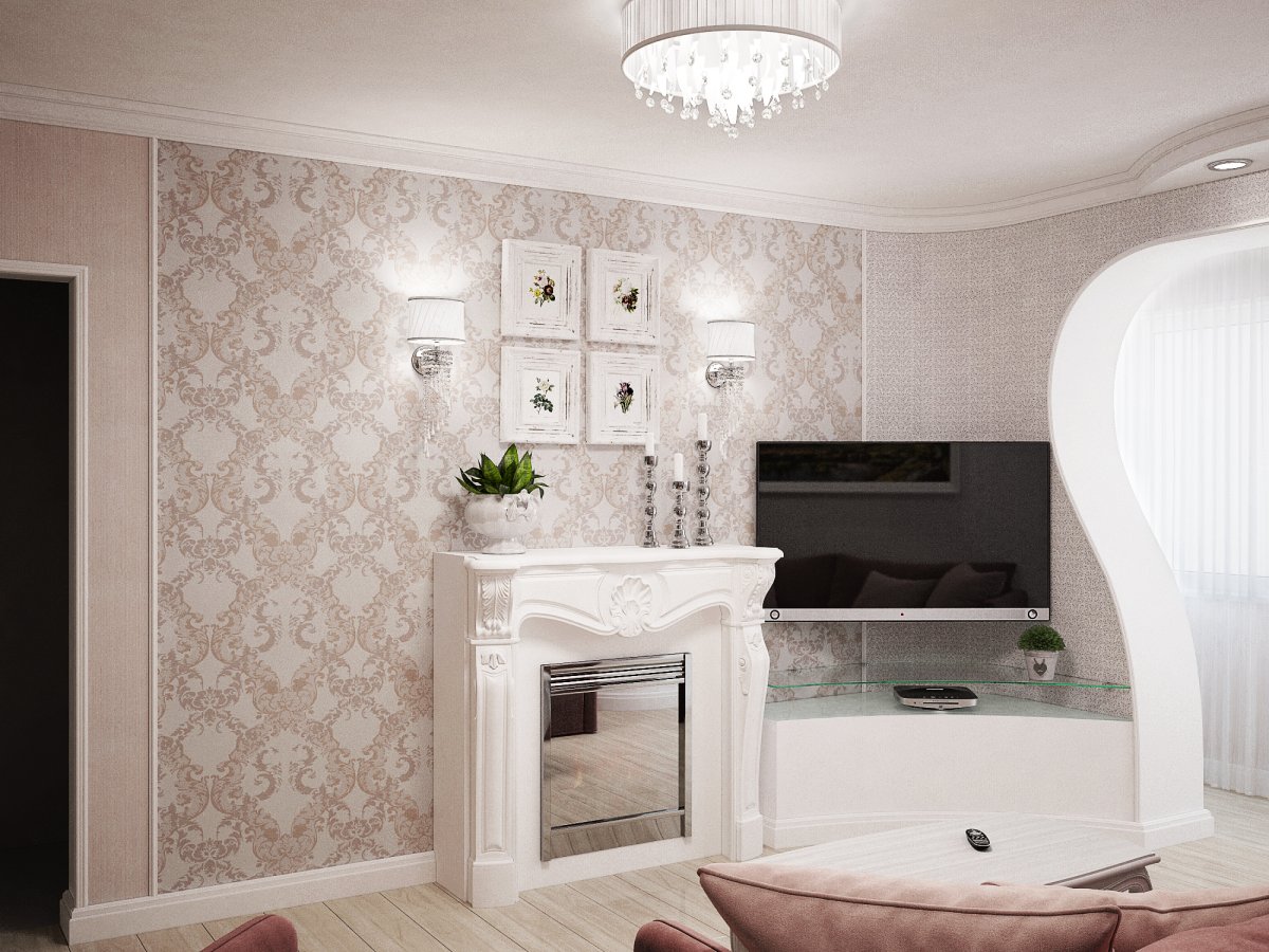 Диван с вензелями в интерьере гостиной