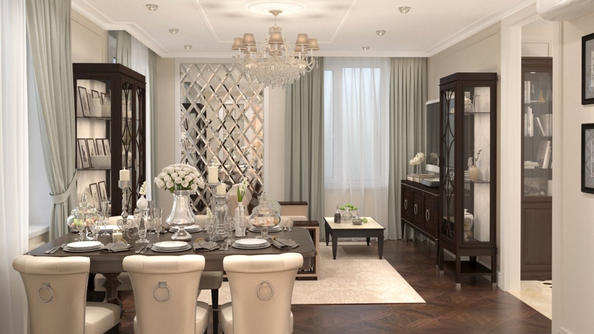 Обои с вензелями в интерьере гостиной маленькой