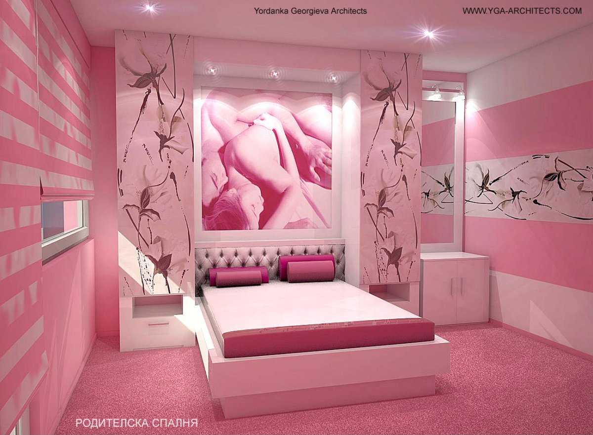 Спальня для взрослых розовая