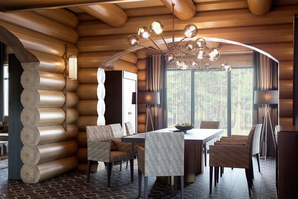 Гостиные в доме из бревна