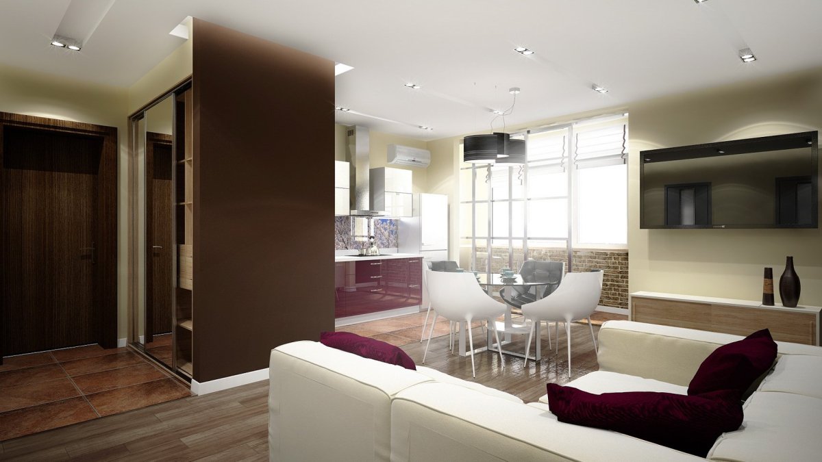 Планировка кухни-гостиной неправильной формы