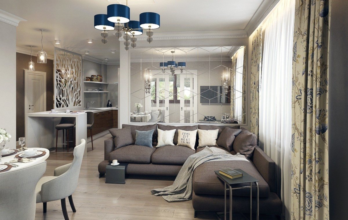 Проходная кухня гостиная