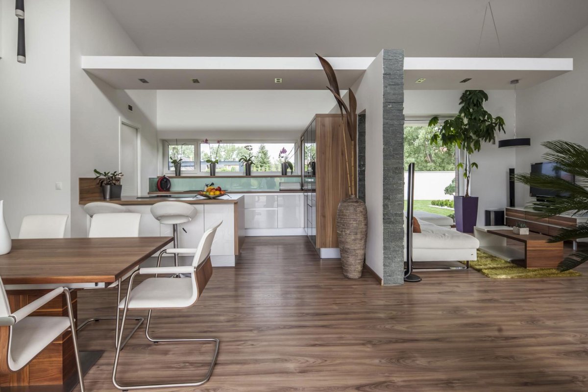 Интерьер дома с односкатной крышей