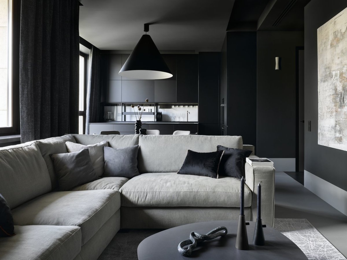 Гостиная в черно белом цвете