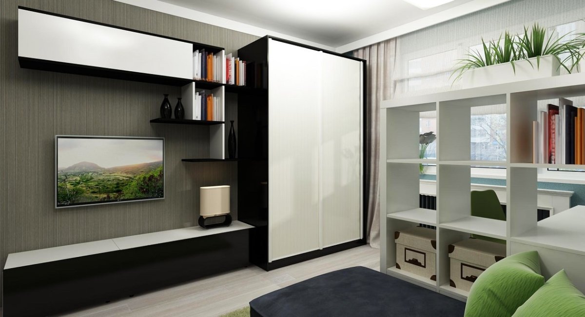 Телевизионная зона в гостиной в современном стиле