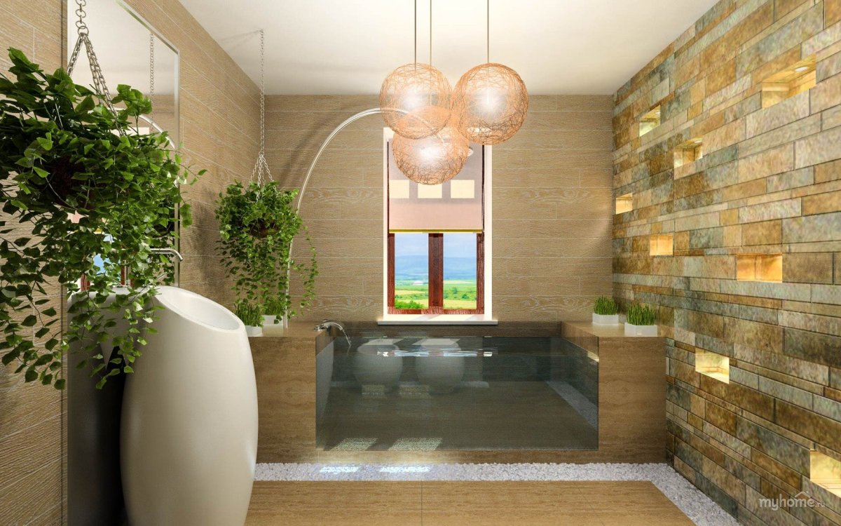 Экостиль в интерьере ванная