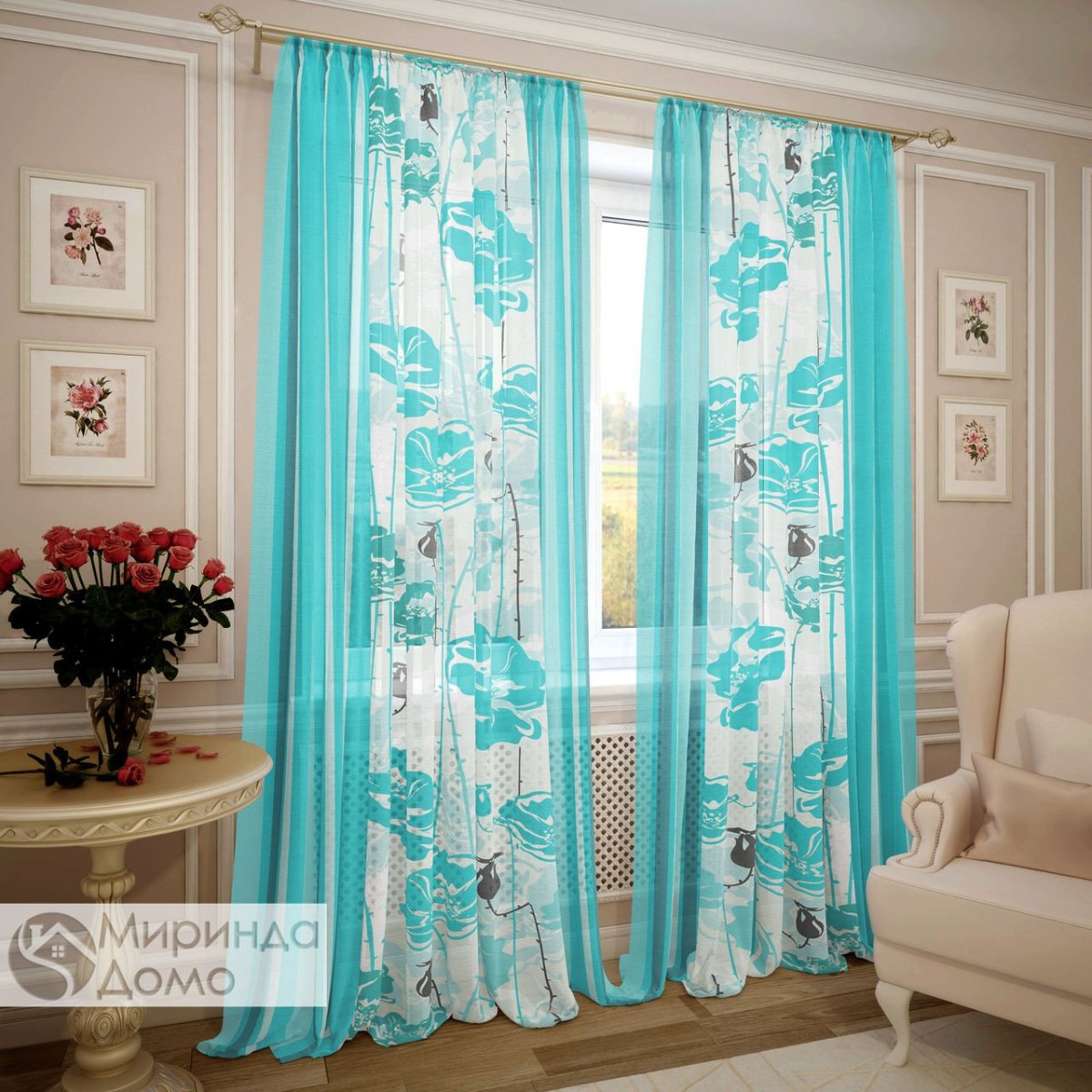 Интерьер белый с бирюзовым