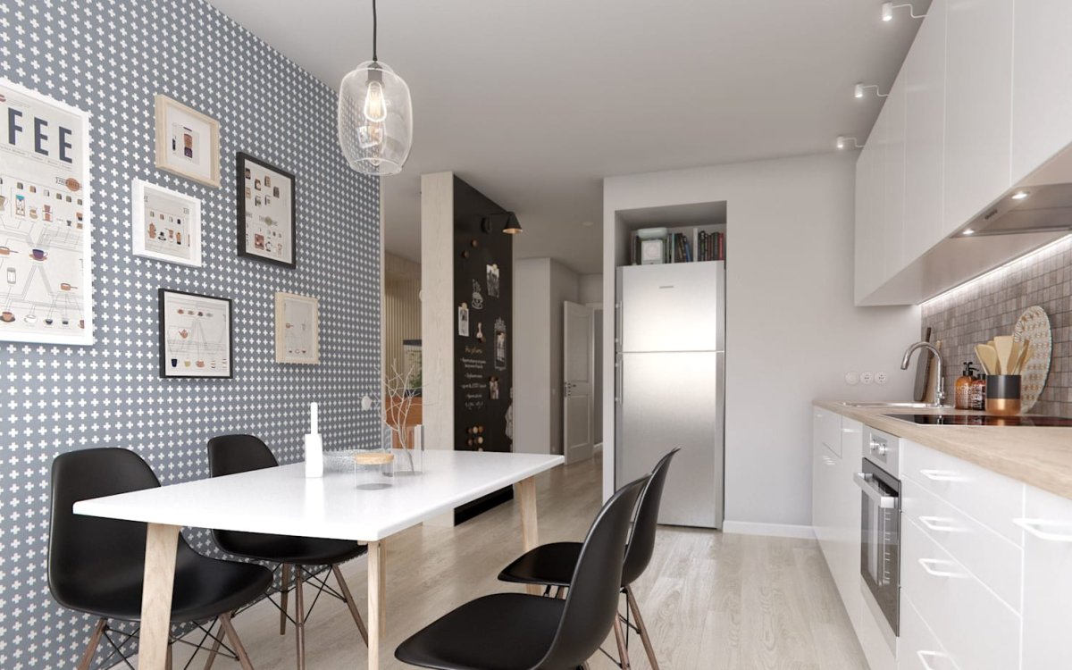 Акцентная стена на кухне в скандинавском стиле