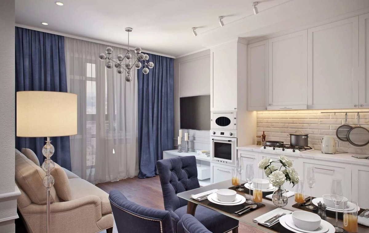 Кухня гостиная 40 кв Неоклассика