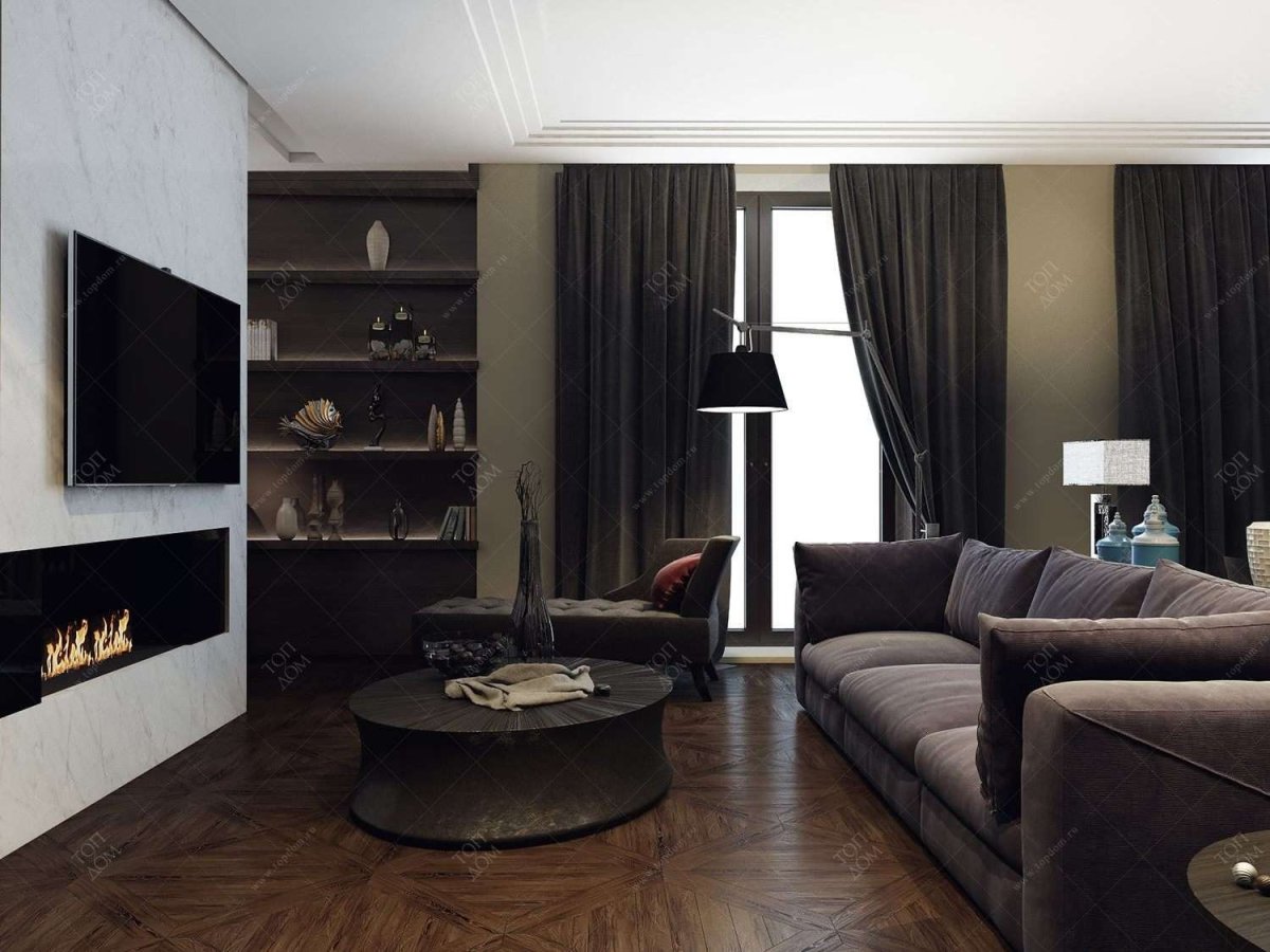 Гостиная с темными полами