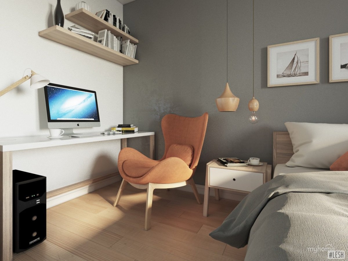 Интерьер спальни совмещенной с кабинетом