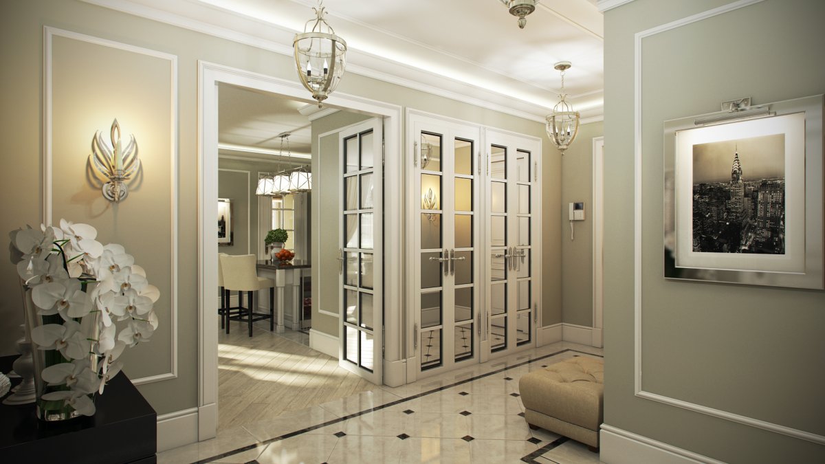 Прихожая и гостиная американская классика