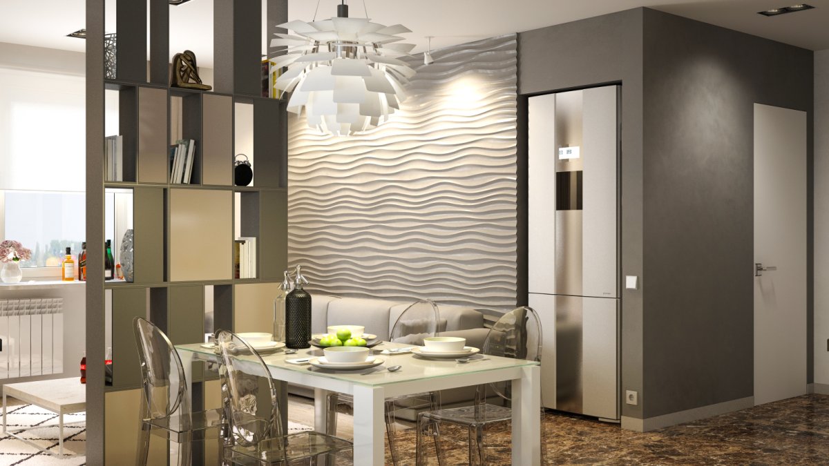 Раздвижная перегородка для зонирования комнаты от прихожей