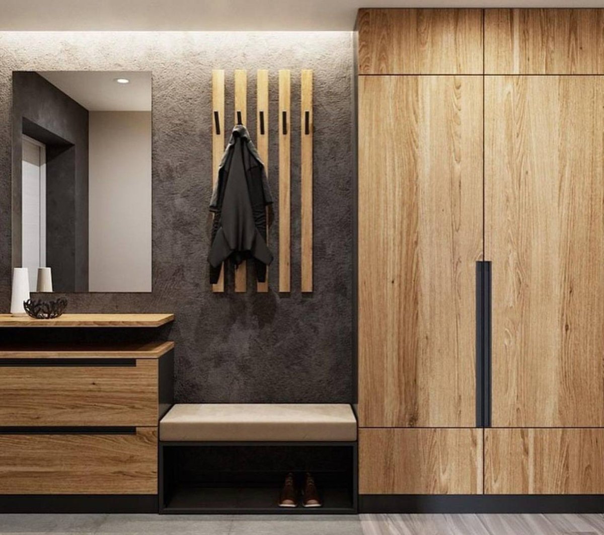 Деревянные рейки в коридоре