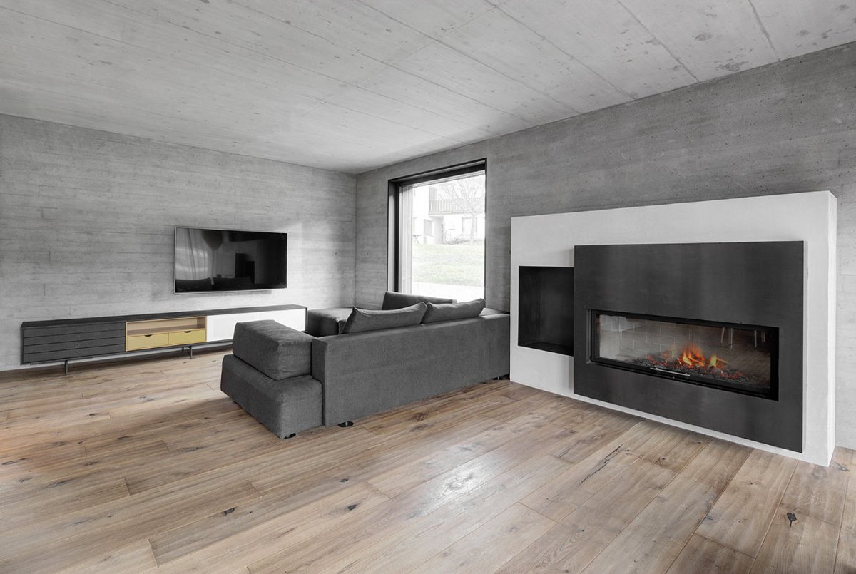 Бетон в интерьере гостиной