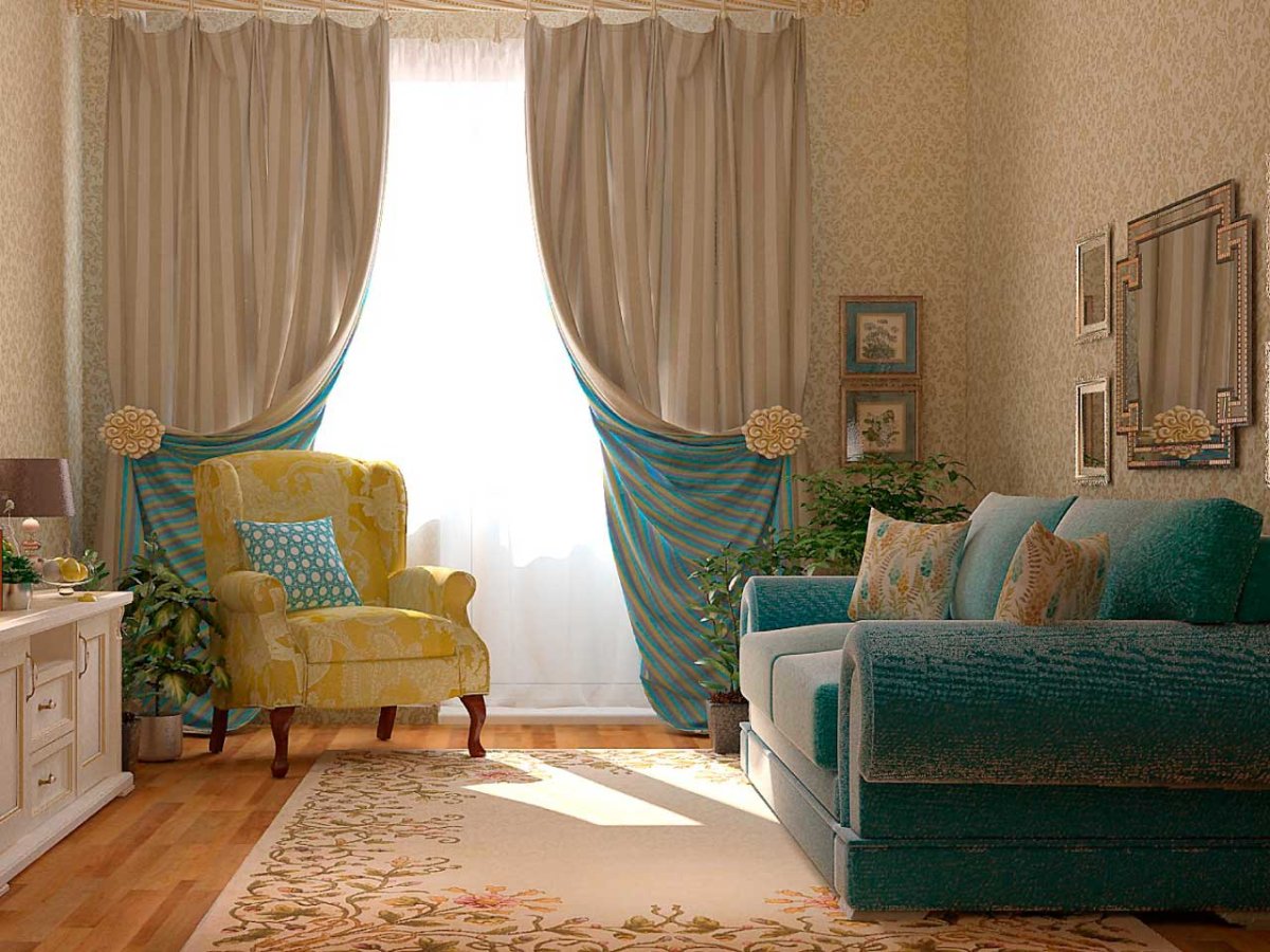 Бирюзовый и бежевый цвет в интерьере